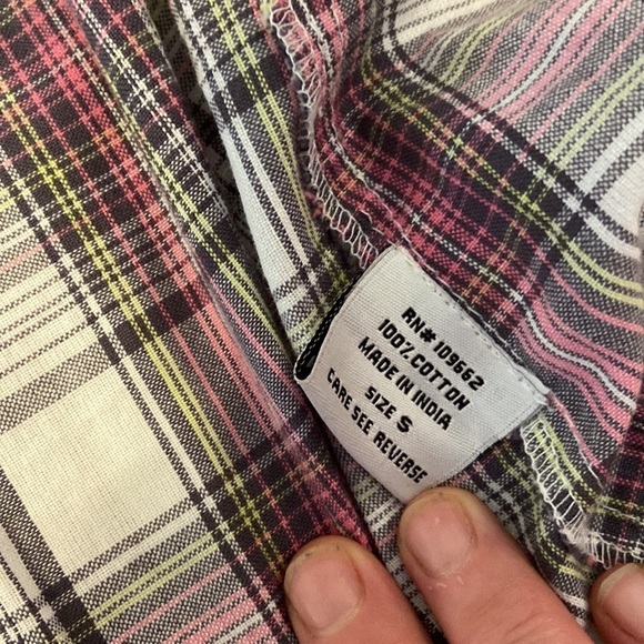 Tulip S Blouse Plaid Button Front Asymmetric Hem - Picture 7 of 8